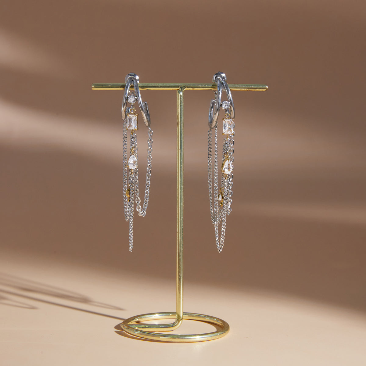J&D Jewelry Two Tone Mixed Shape Zirconia Tassel Earrings