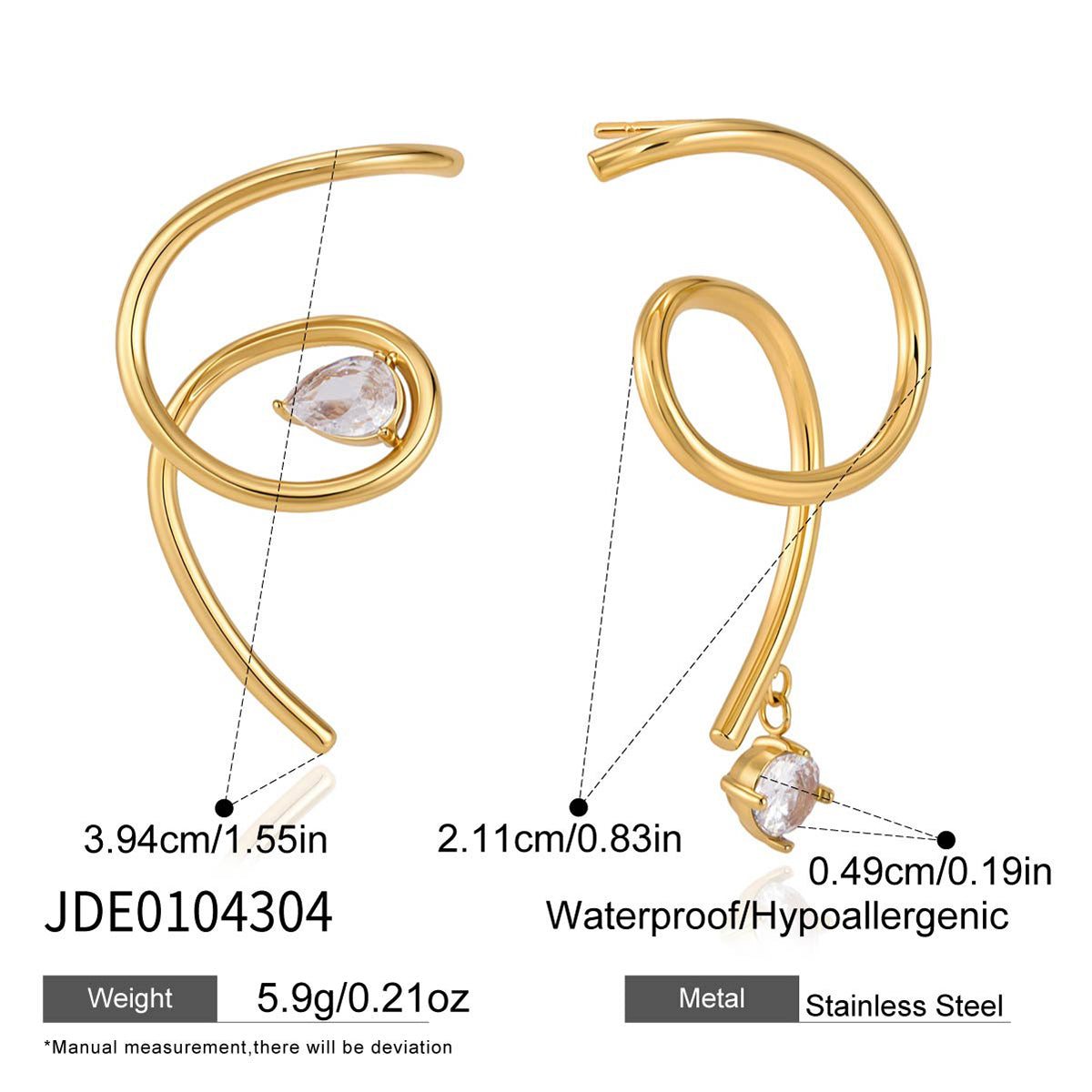 J&D Jewelry 18K Gold Plated Stainless Steel Spiral Drop Earrings
