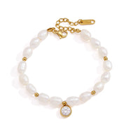 J&D Jewelry Elegant Freshwater Pearl Cubic Zirconia Charm Bracelet