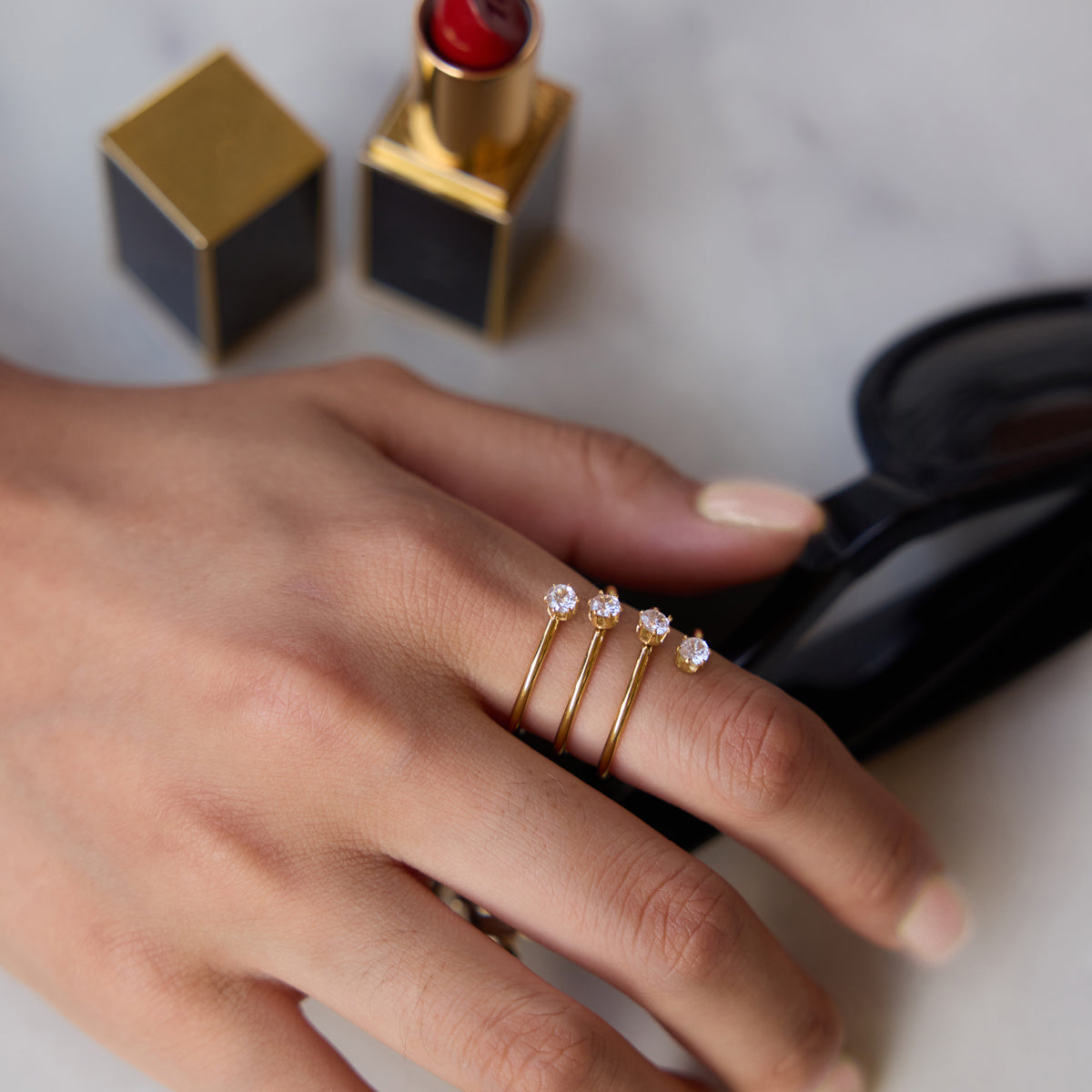 J&D Jewelry 18K Gold Plated Stainless Steel Multi Layer Open Ring