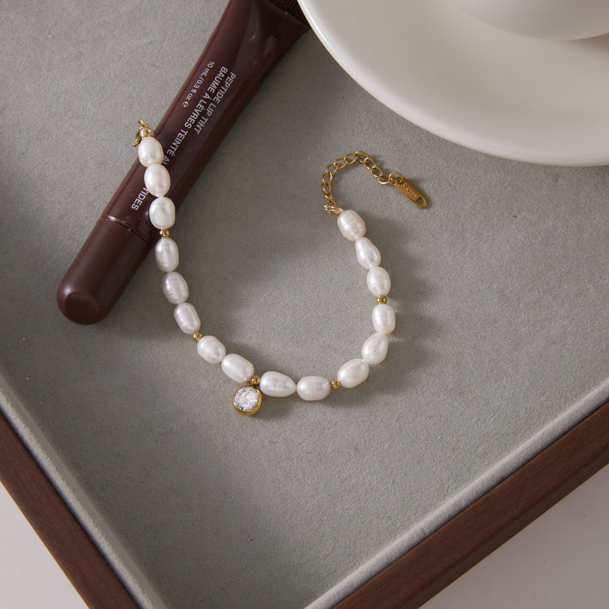 J&D Jewelry Elegant Freshwater Pearl Cubic Zirconia Charm Bracelet