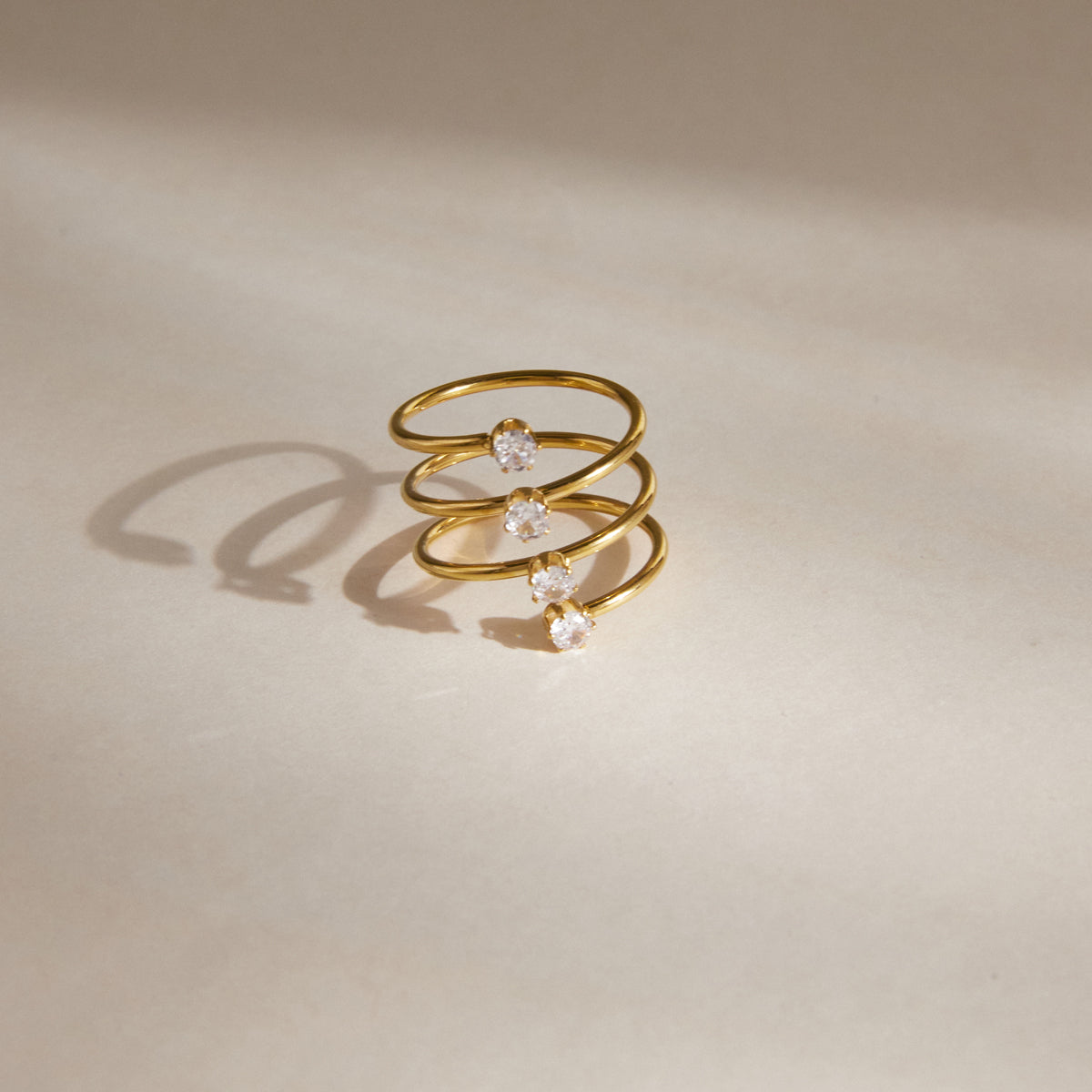 J&D Jewelry 18K Gold Plated Stainless Steel Multi Layer Open Ring