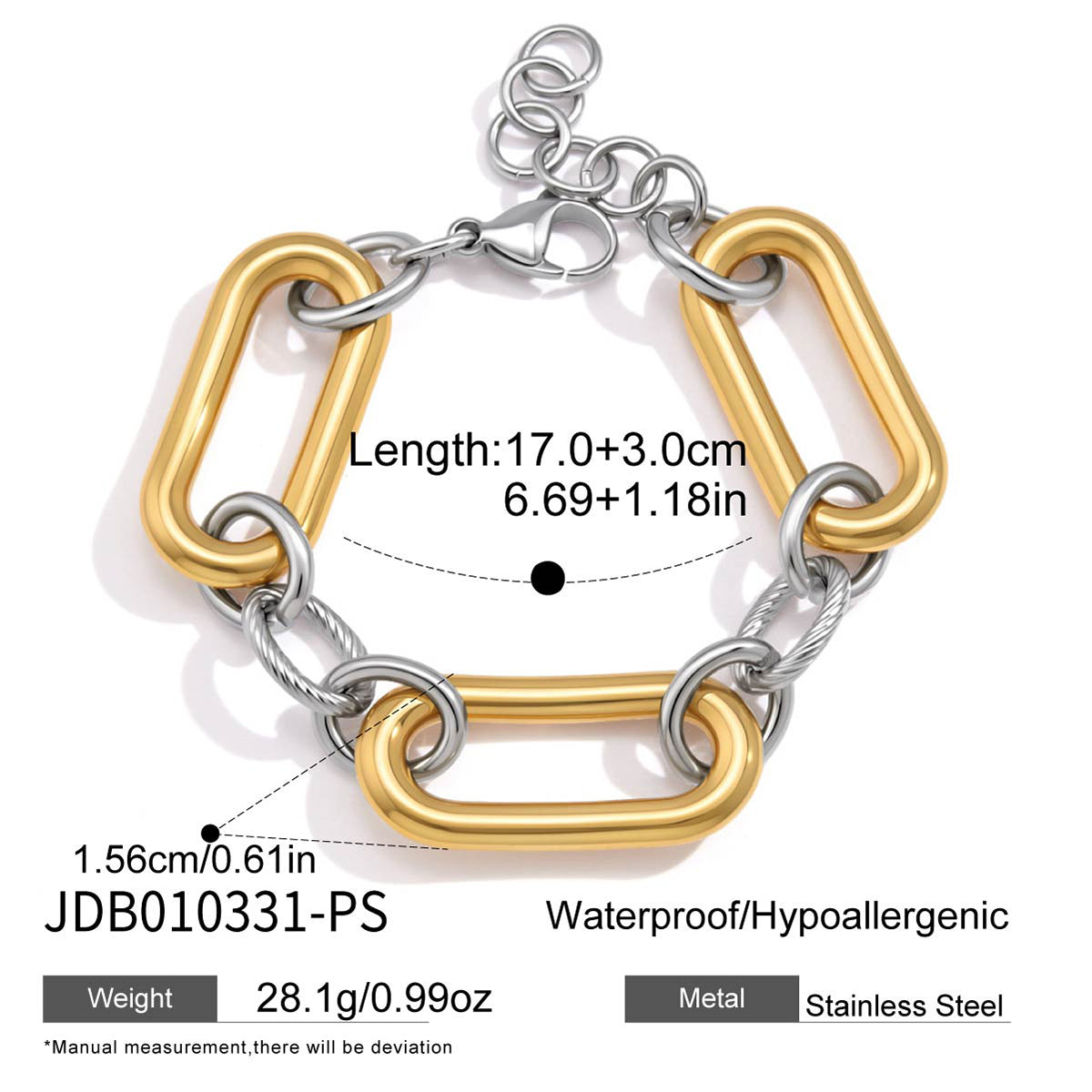 J&D Jewelry Two Tone Chunky Chain Bracelet Gold