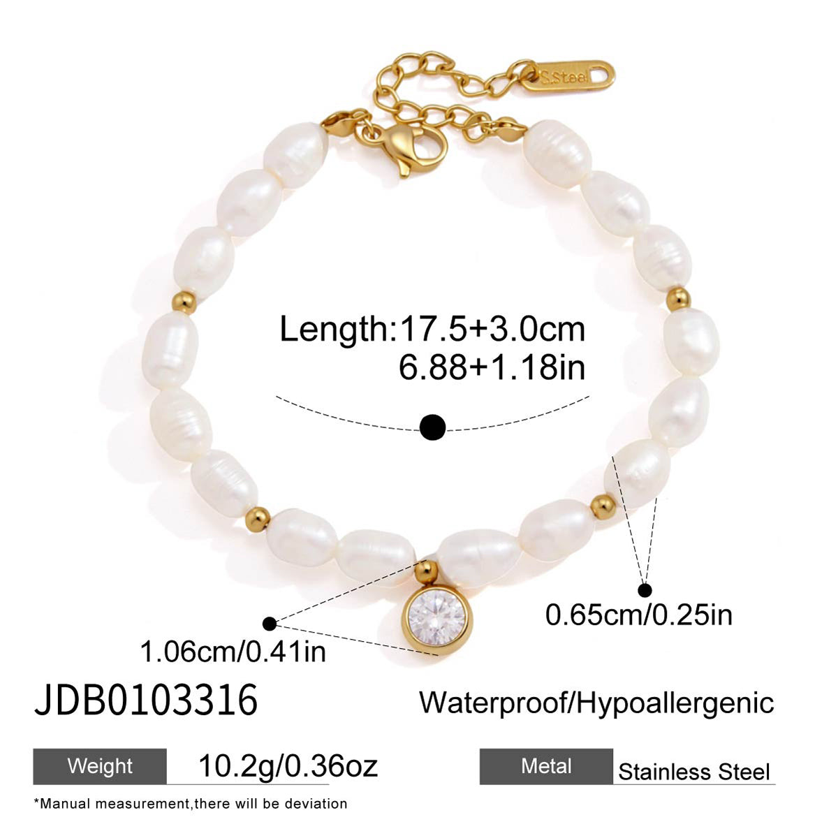J&D Jewelry Elegant Freshwater Pearl Cubic Zirconia Charm Bracelet