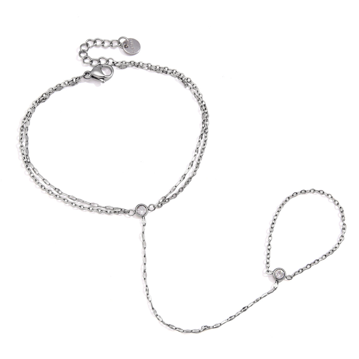 J&D Jewelry Double Layer Stainless Steel Slave Bracelet White Zirconia