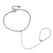 J&D Jewelry Double Layer Stainless Steel Slave Bracelet White Zirconia