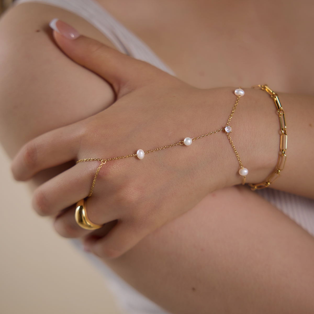 J&D Jewelry 18K Gold Plated Stainless Steel Slave Bracelet Freshwater