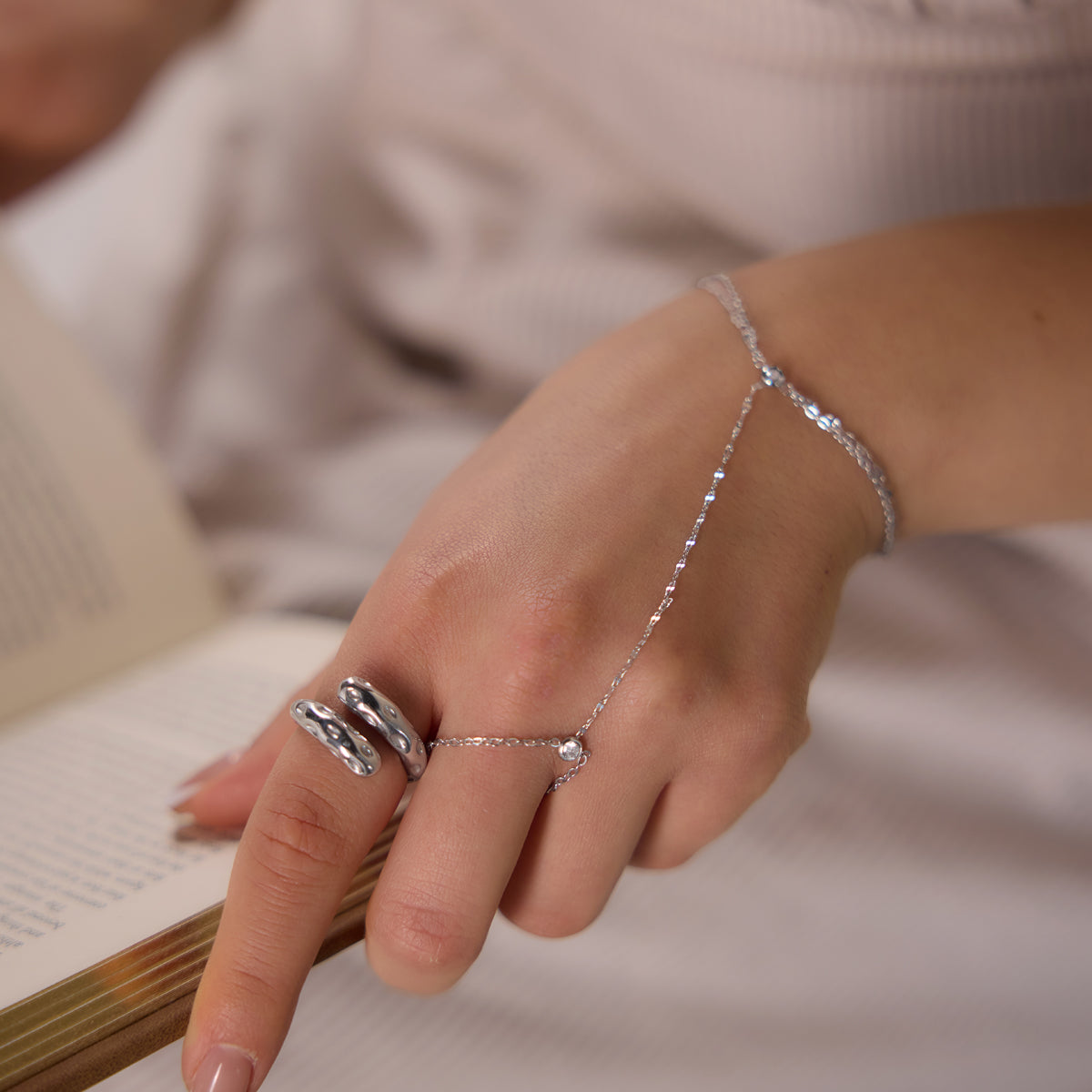 J&D Jewelry Double Layer Stainless Steel Slave Bracelet White Zirconia