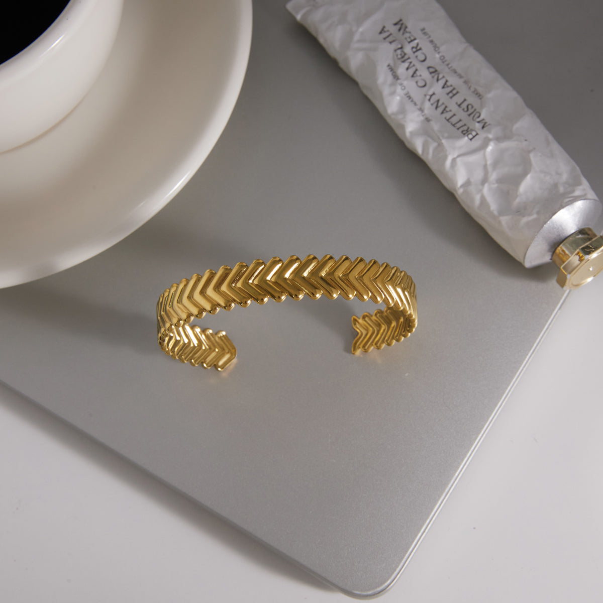 J&D Jewelry Vintage Wheat Ear Open Bangle Gold Plated Stainless Steel
