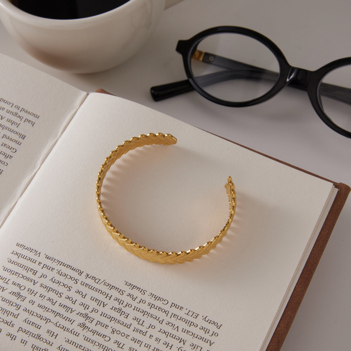 J&D Jewelry Vintage Wheat Ear Open Bangle Gold Plated Stainless Steel