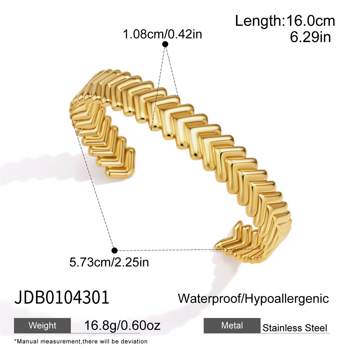 J&D Jewelry Vintage Wheat Ear Open Bangle Gold Plated Stainless Steel