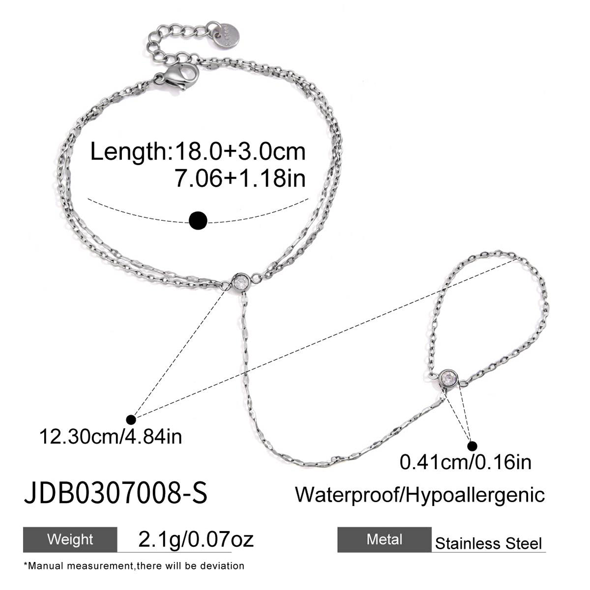 J&D Jewelry Double Layer Stainless Steel Slave Bracelet White Zirconia