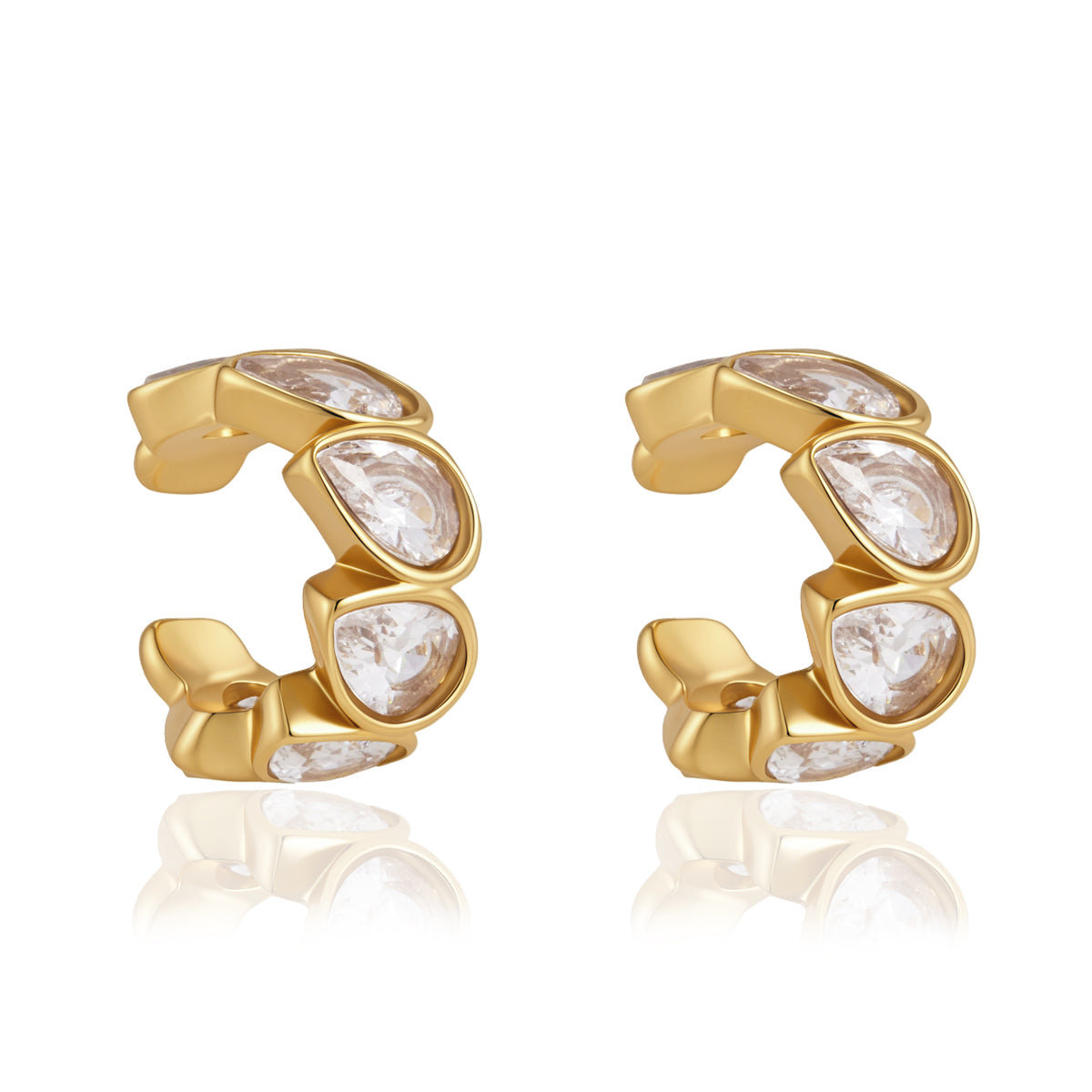 J&D Jewelry 18K Gold Plated Stainless Steel Teardrop Zirconia Ear Cuffs