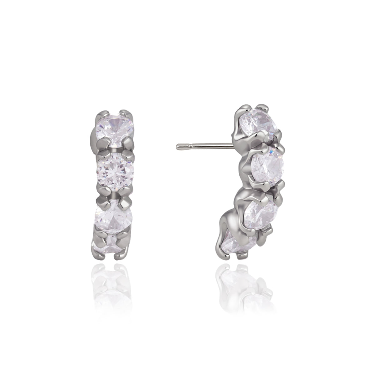 J&D Jewelry Classic Round CZ C Hoop Earrings Hypoallergenic