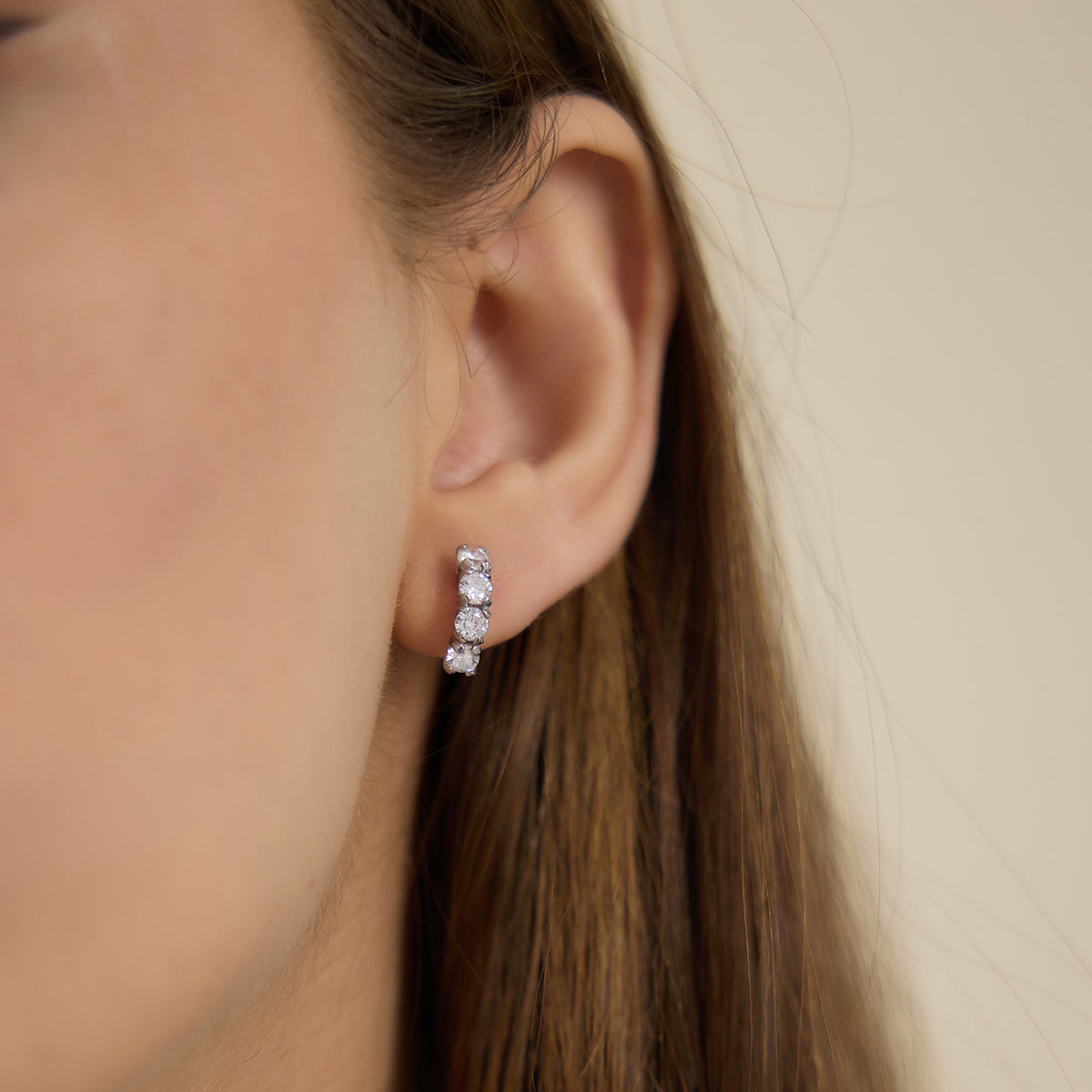 J&D Jewelry Classic Round CZ C Hoop Earrings Hypoallergenic