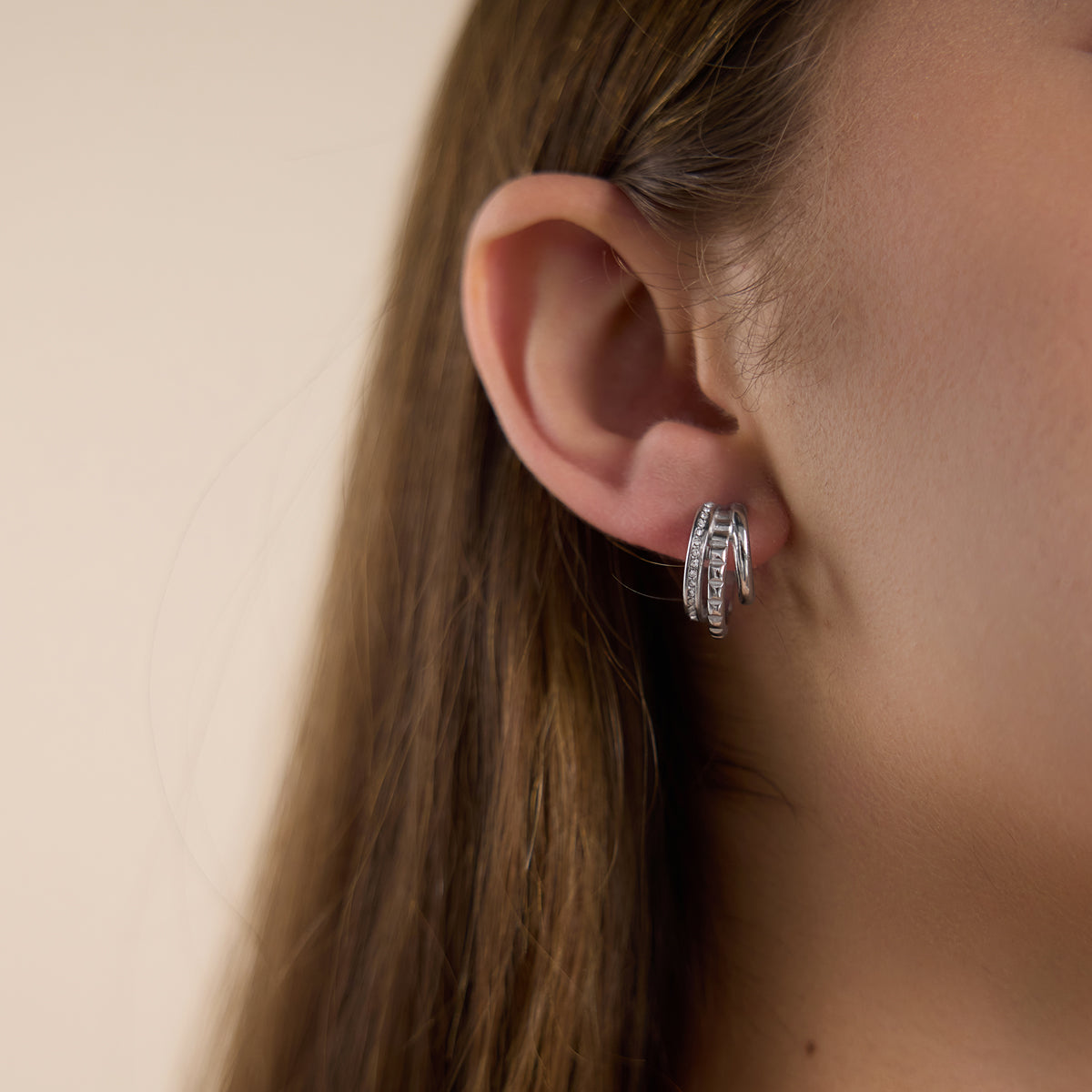 J&D Jewelry Triple Layer Hollow C Hoop Earrings