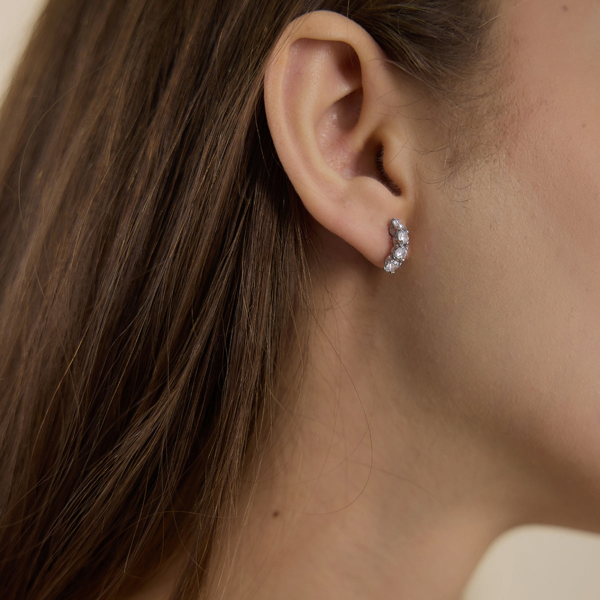 J&D Jewelry Classic Round CZ C Hoop Earrings Hypoallergenic