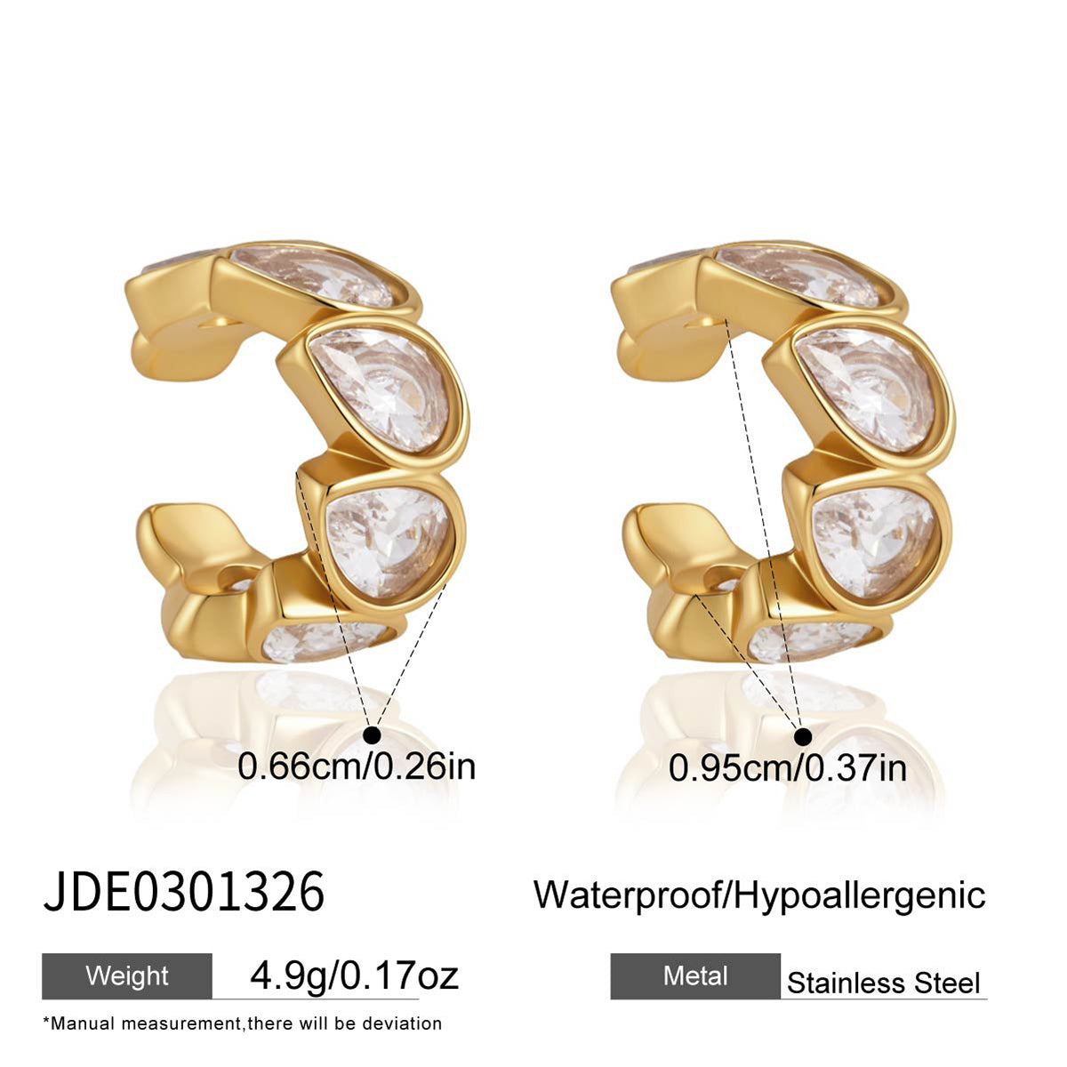 J&D Jewelry 18K Gold Plated Stainless Steel Teardrop Zirconia Ear Cuffs