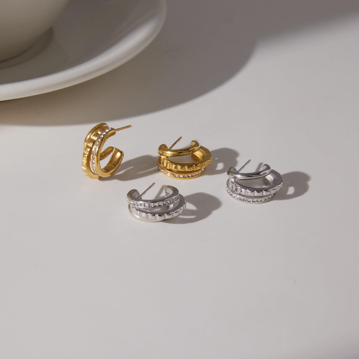 J&D Jewelry Triple Layer Hollow C Hoop Earrings