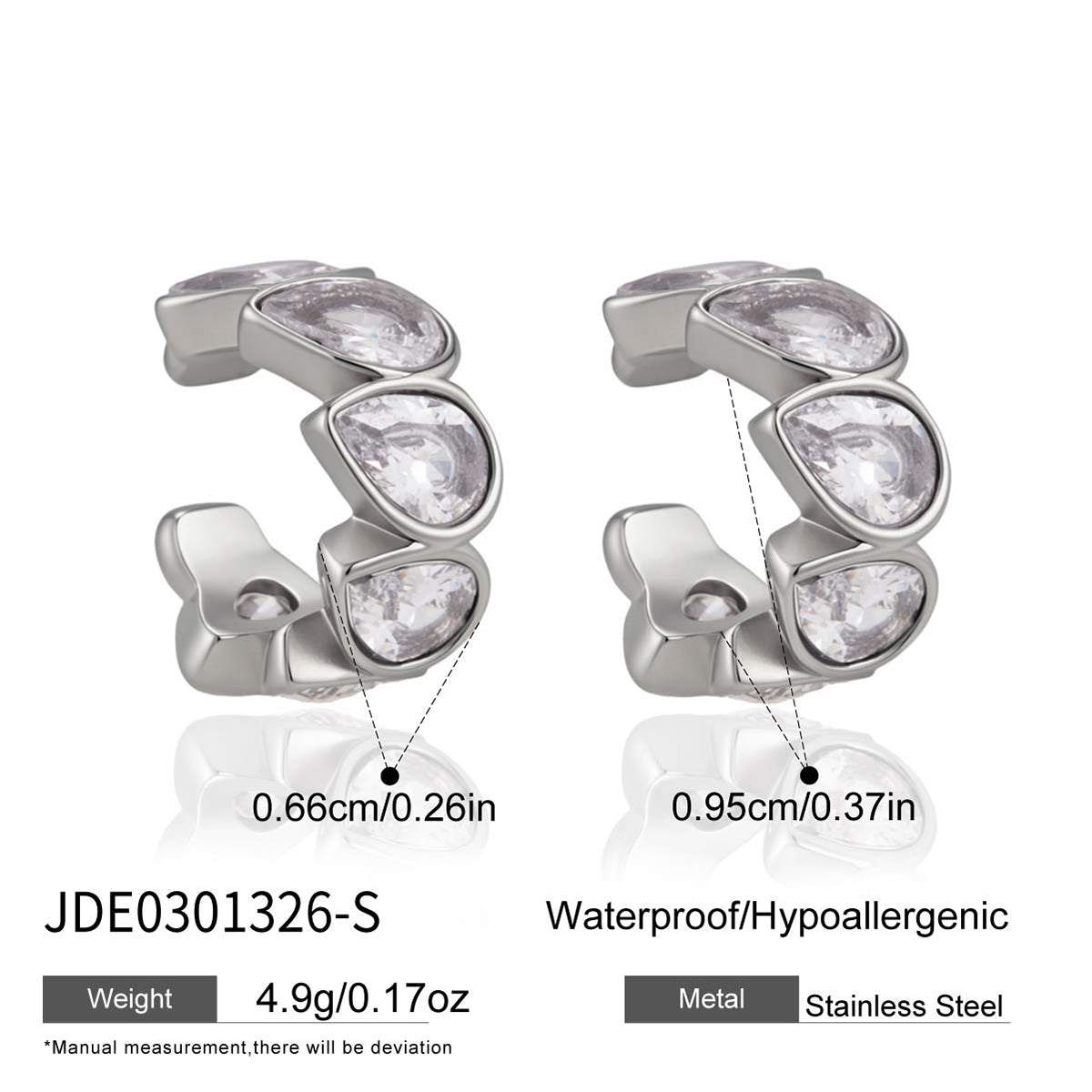 J&D Jewelry 18K Gold Plated Stainless Steel Teardrop Zirconia Ear Cuffs
