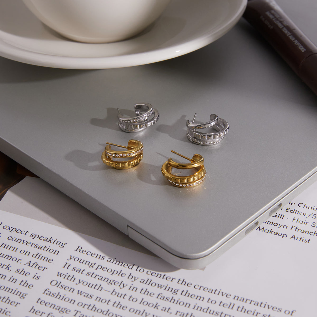 J&D Jewelry Triple Layer Hollow C Hoop Earrings