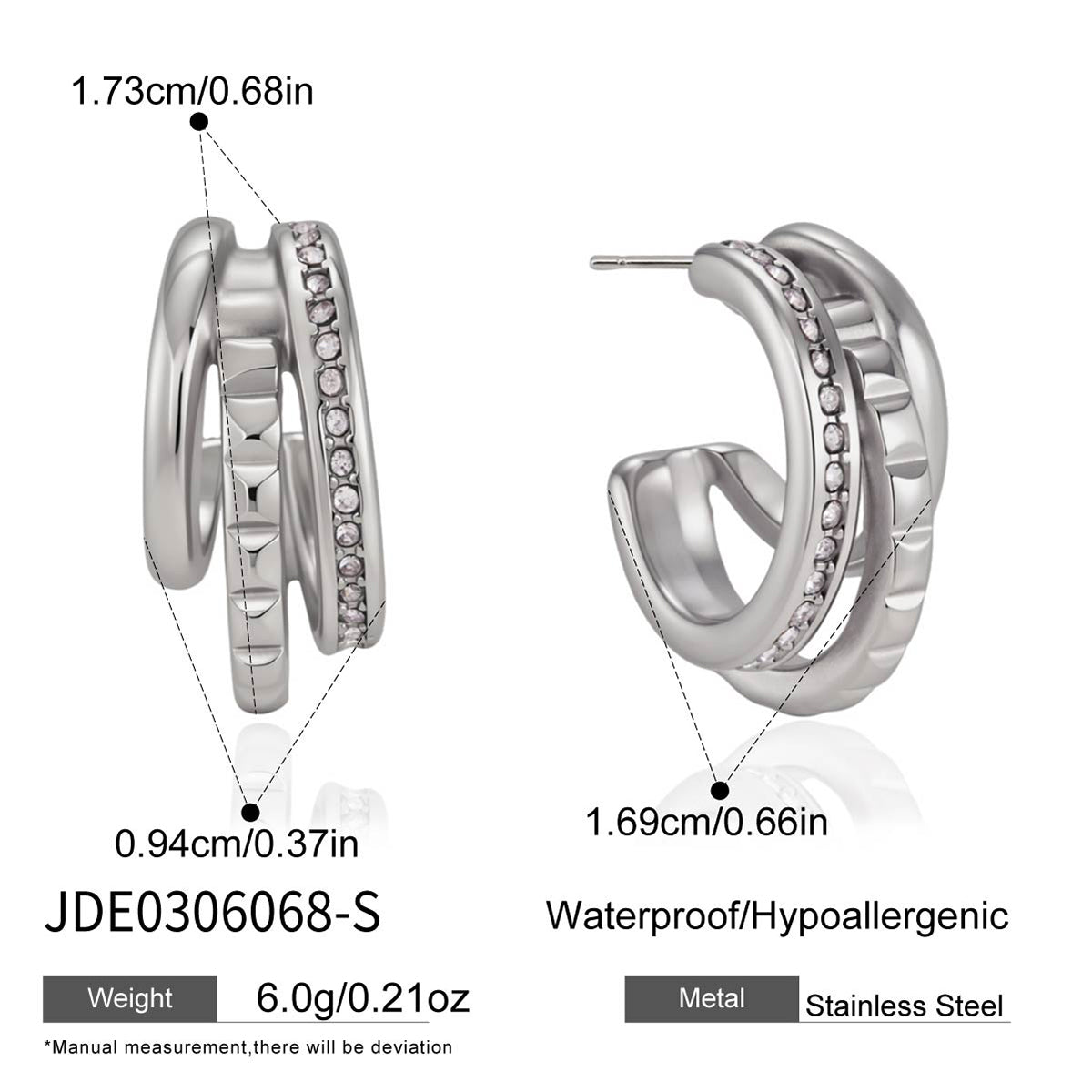 J&D Jewelry Triple Layer Hollow C Hoop Earrings