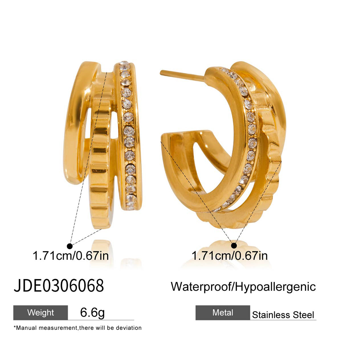 J&D Jewelry Triple Layer Hollow C Hoop Earrings