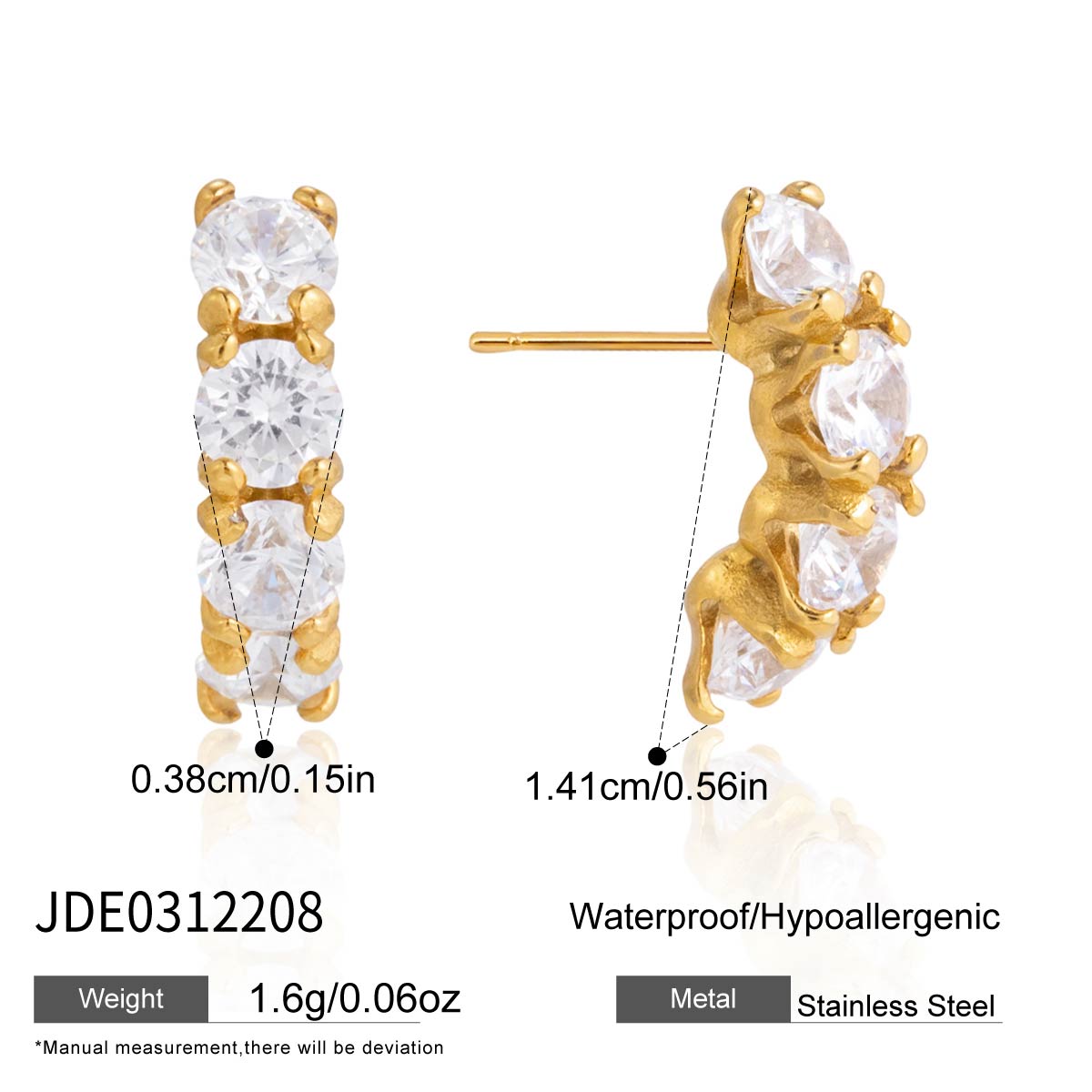 J&D Jewelry Classic Round CZ C Hoop Earrings Hypoallergenic