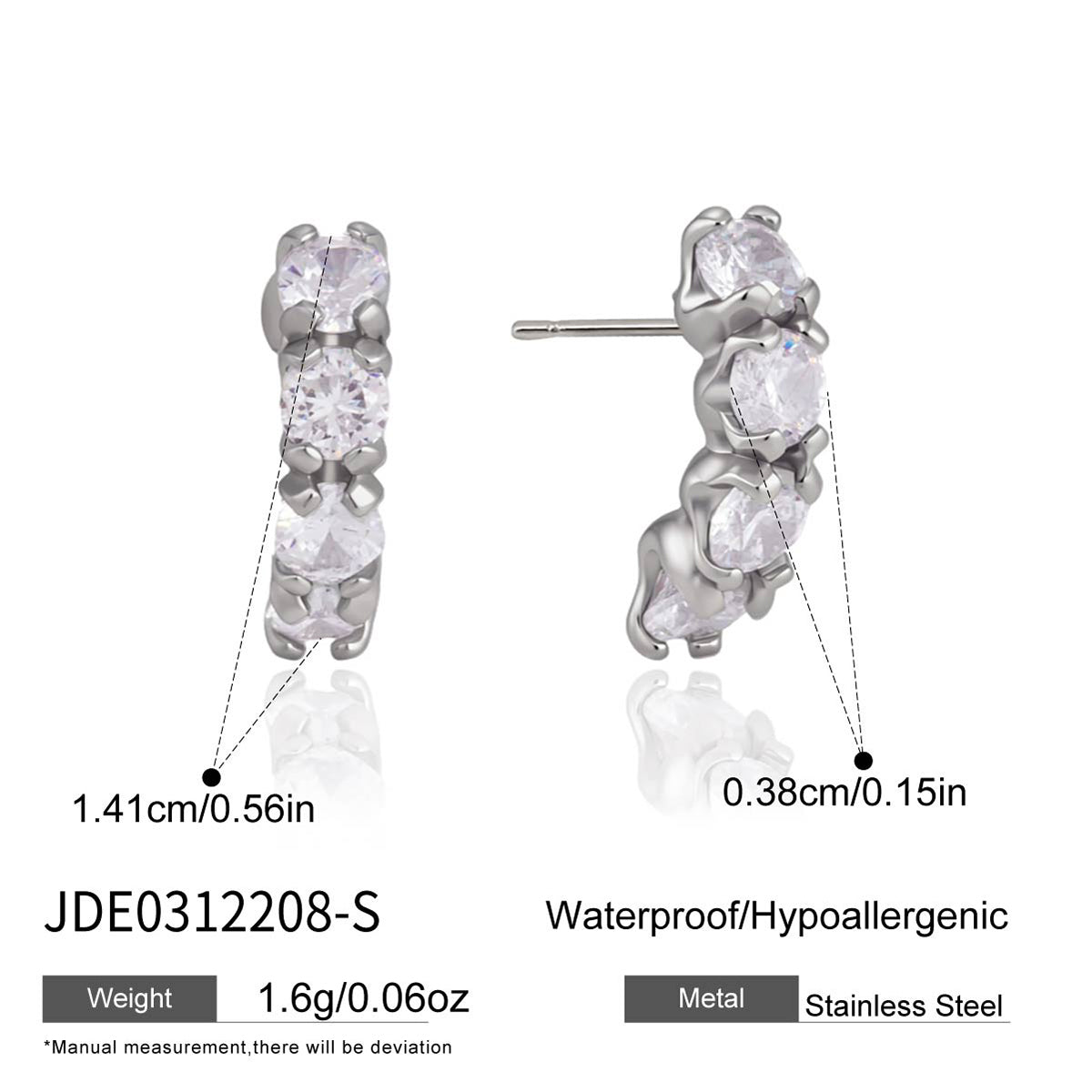 J&D Jewelry Classic Round CZ C Hoop Earrings Hypoallergenic
