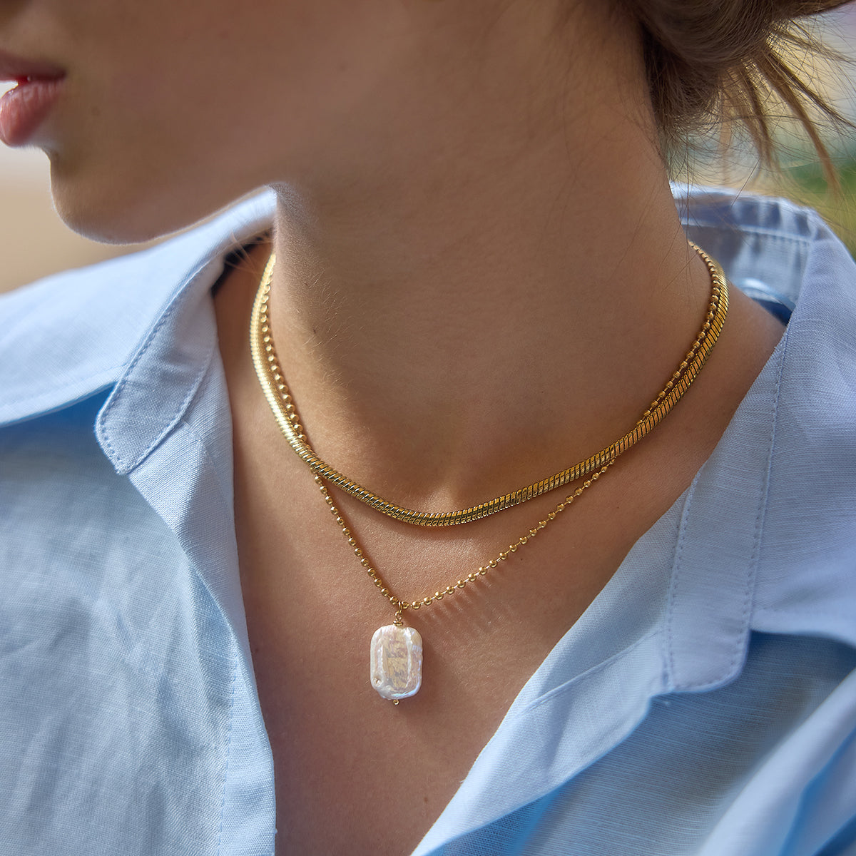 J&D Jewelry Elegant Baroque Freshwater Pearl Pendant Necklace Gold Plated
