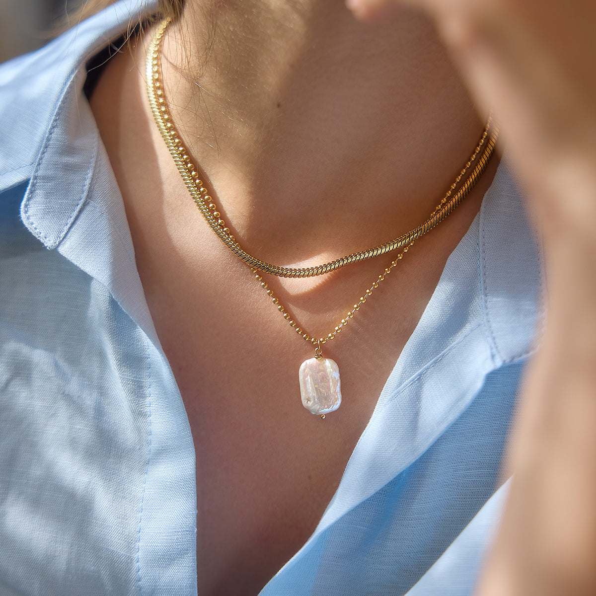 J&D Jewelry Elegant Baroque Freshwater Pearl Pendant Necklace Gold Plated