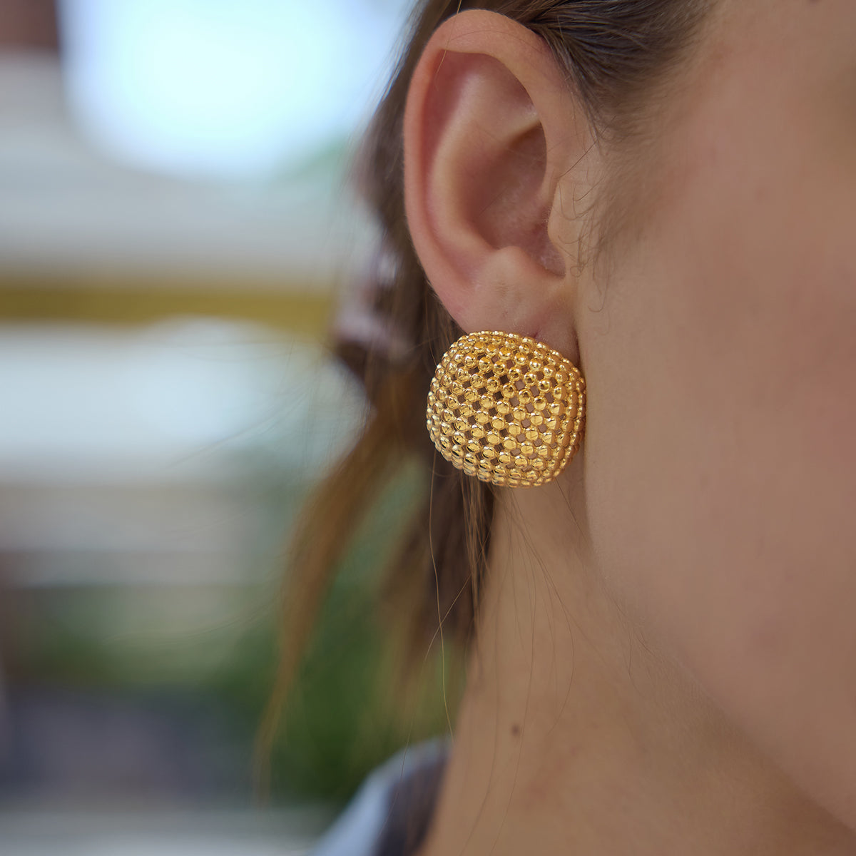 J&D Jewelry 18K Gold Plated Stainless Steel Mesh Hollow Stud Earrings