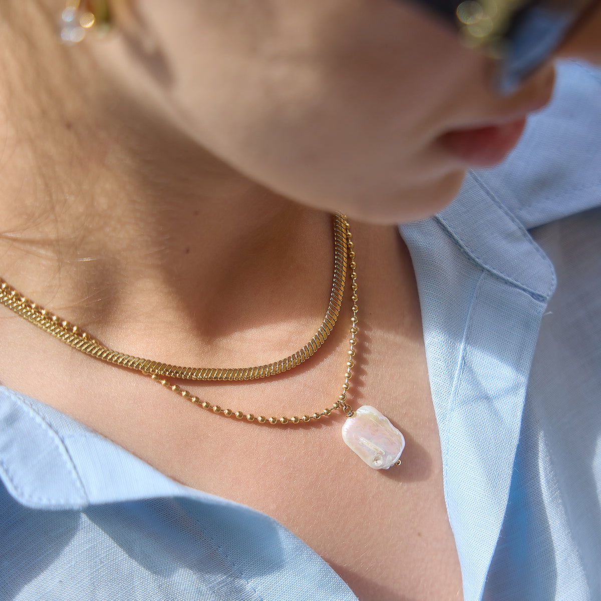 J&D Jewelry Elegant Baroque Freshwater Pearl Pendant Necklace Gold Plated