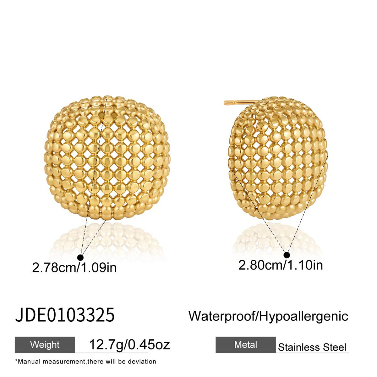 J&D Jewelry 18K Gold Plated Stainless Steel Mesh Hollow Stud Earrings