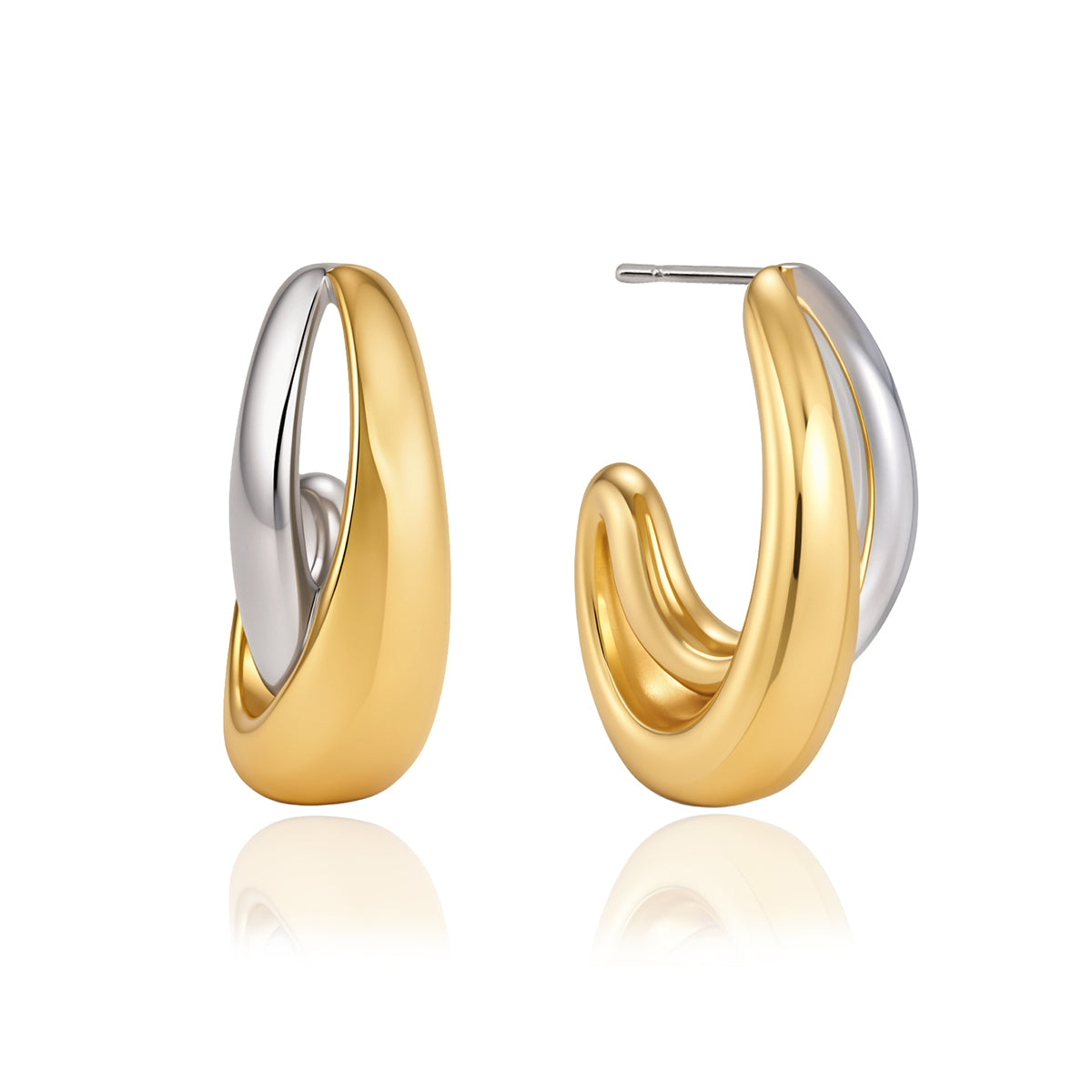 J&D Jewelry Two Tone Criss Cross C Hoop Earrings Smooth Double