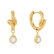 J&D Jewelry Wavy Wrapped Huggie Hoop Earrings Gold Plated Stainless Steel