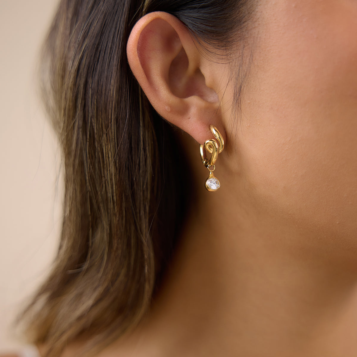 J&D Jewelry Wavy Wrapped Huggie Hoop Earrings Gold Plated Stainless Steel