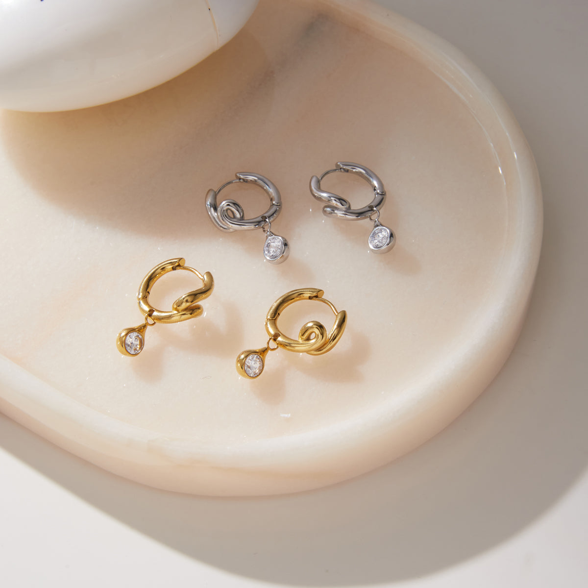 J&D Jewelry Wavy Wrapped Huggie Hoop Earrings Gold Plated Stainless Steel