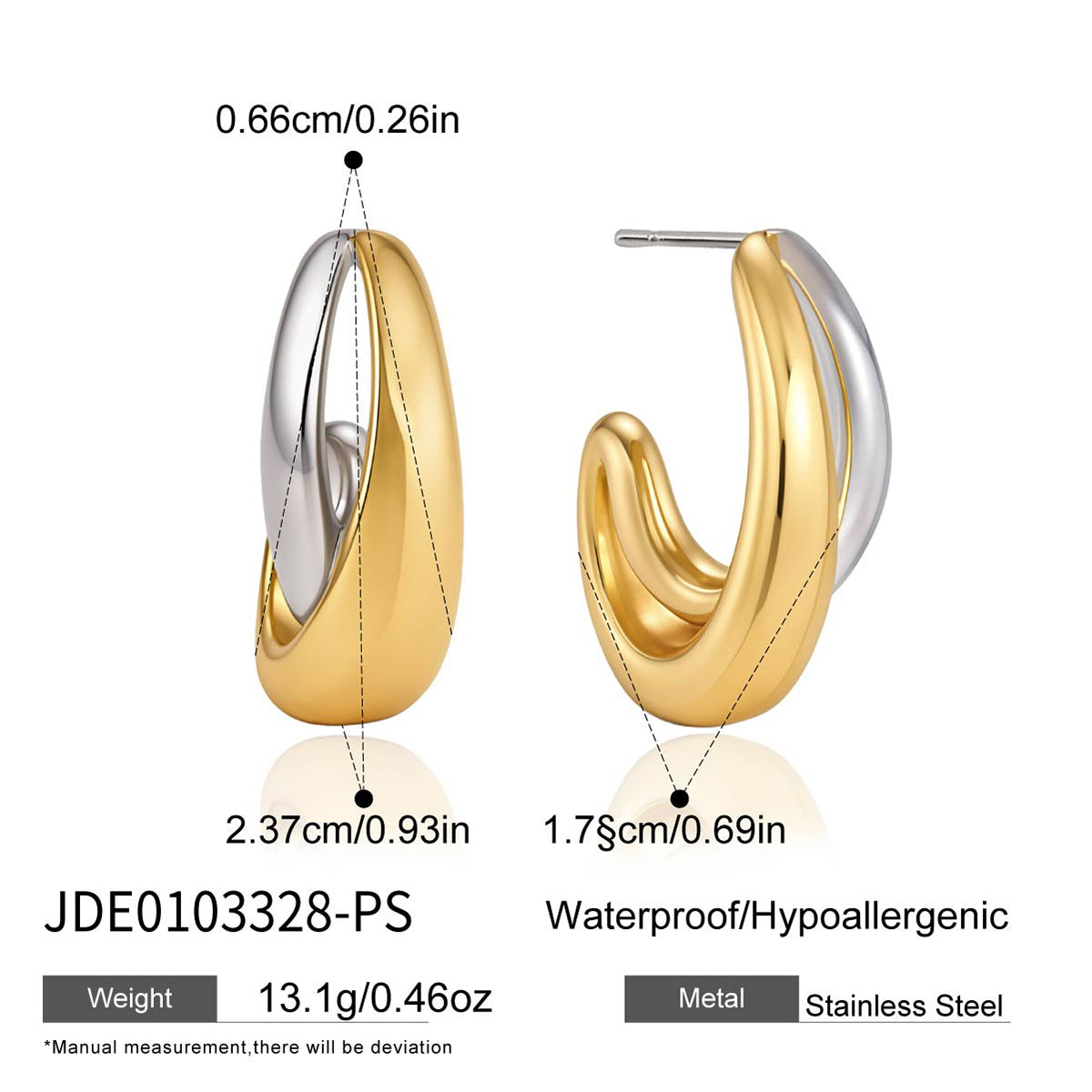 J&D Jewelry Two Tone Criss Cross C Hoop Earrings Smooth Double