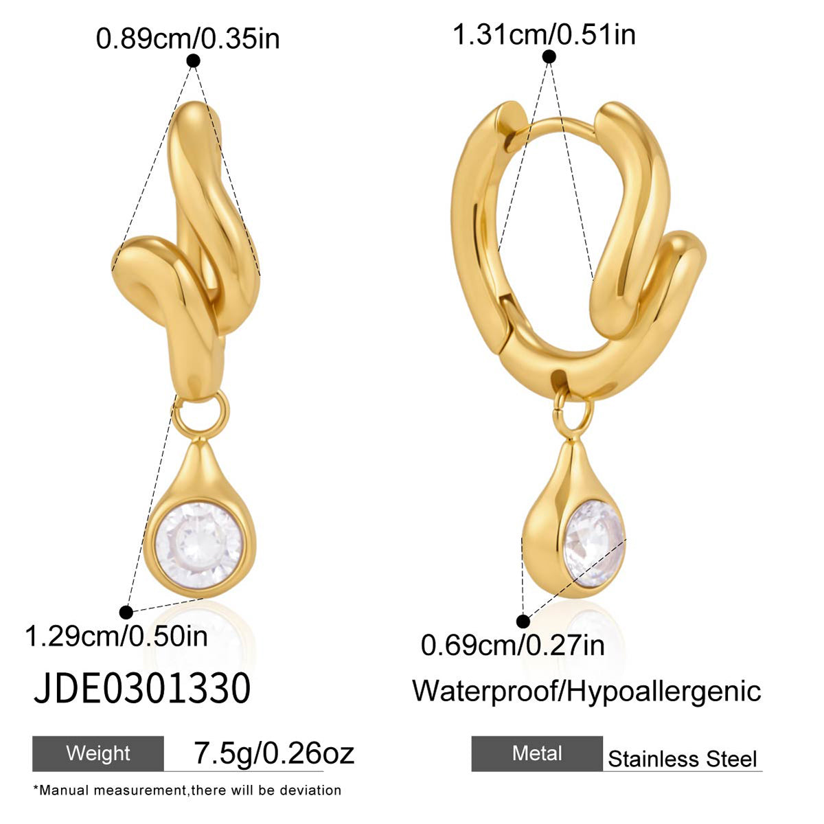 J&D Jewelry Wavy Wrapped Huggie Hoop Earrings Gold Plated Stainless Steel