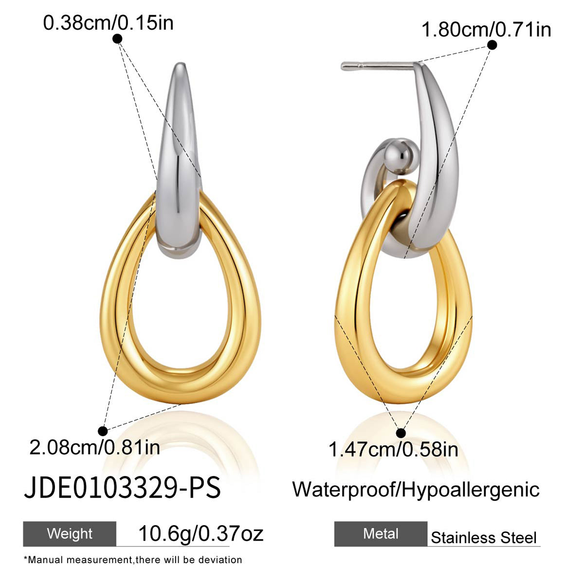 J&D Jewelry Elegant Interlocking Hoop Earrings Gold Plated Stainless Steel
