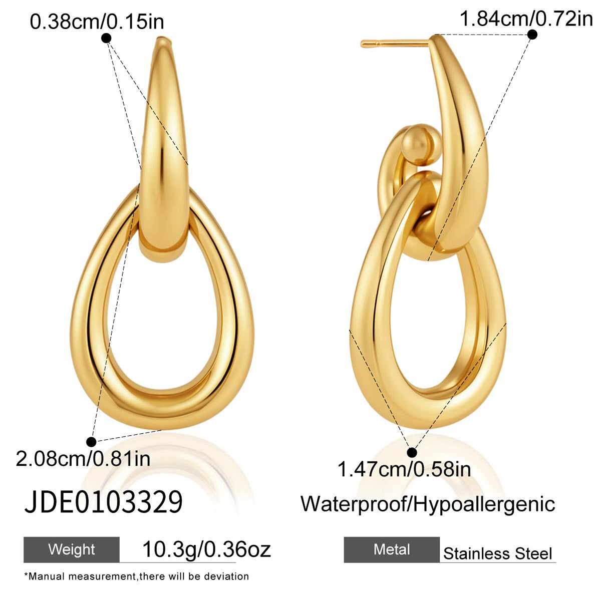 J&D Jewelry Elegant Interlocking Hoop Earrings Gold Plated Stainless Steel