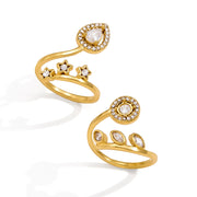 J&D Jewelry Sweet Star and Teardrop CZ Open Ring 18K Gold Plated Stainless Steel