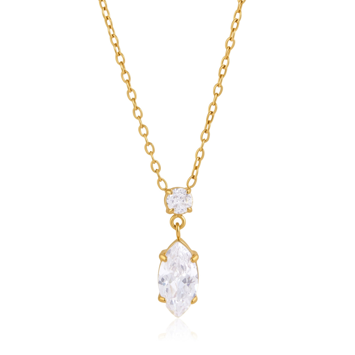 J&D Jewelry Delicate Marquise CZ Pendant Necklace Gold Plated Stainless Steel