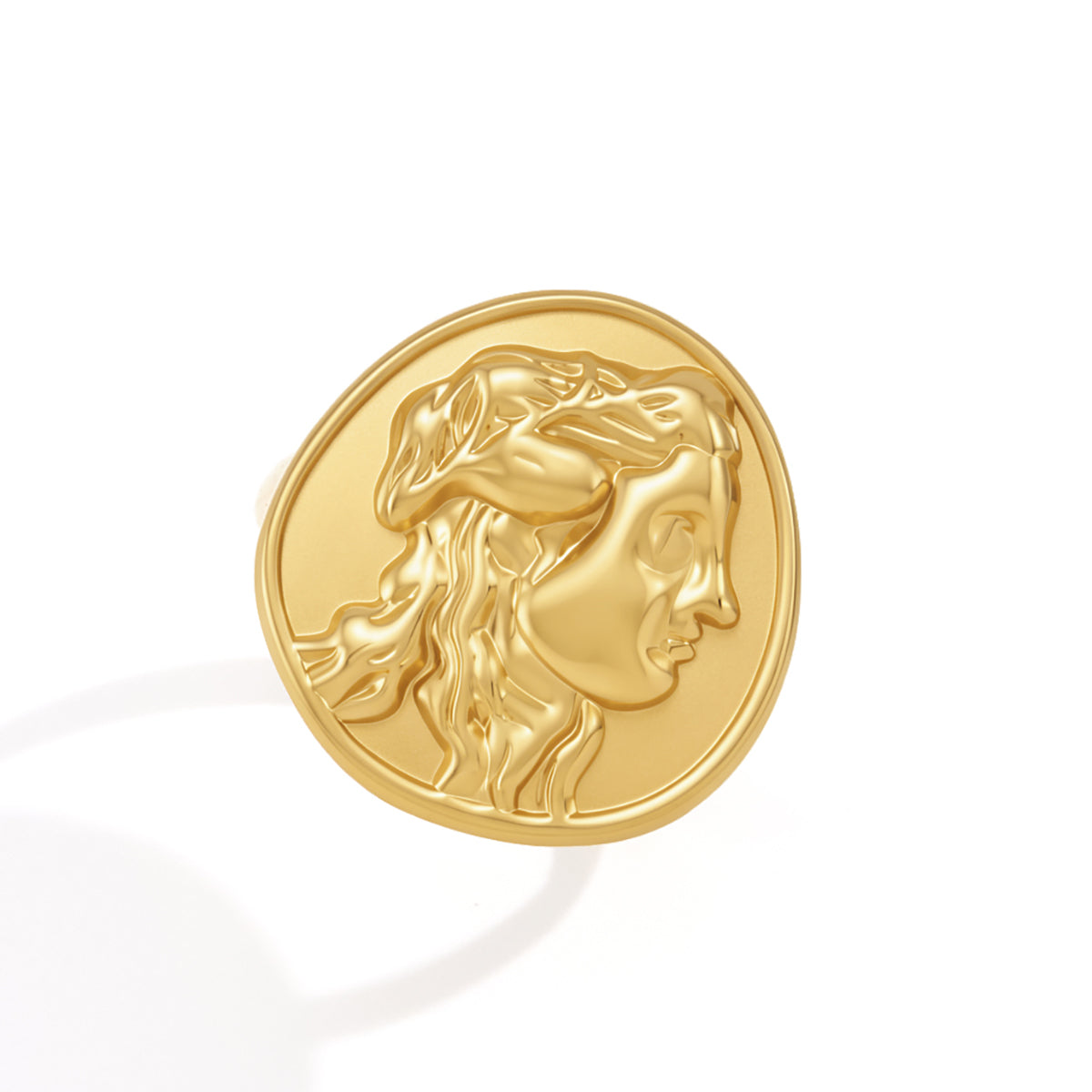 J&D Jewelry Vintage Portrait Coin Open Ring 18K Gold Plated Stainless Steel