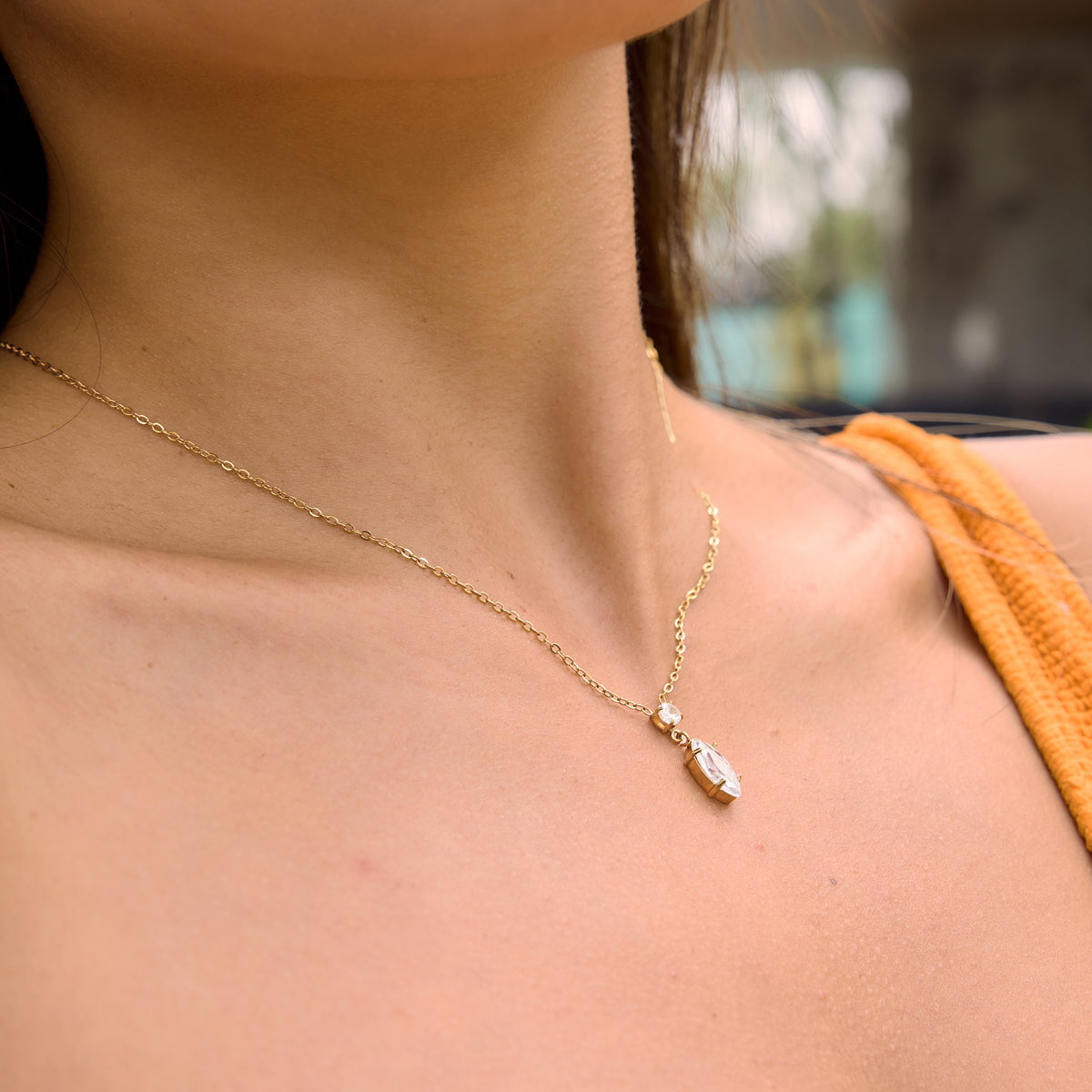 J&D Jewelry Delicate Marquise CZ Pendant Necklace Gold Plated Stainless Steel