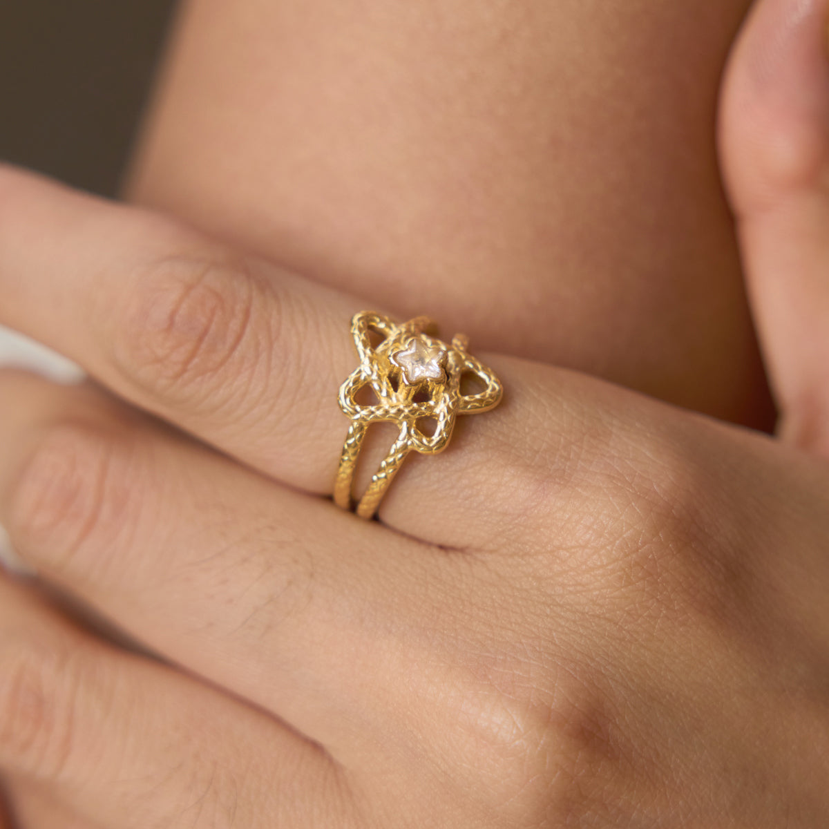 J&D Jewelry Sweet Star CZ Open Ring Gold Plated Stainless Steel