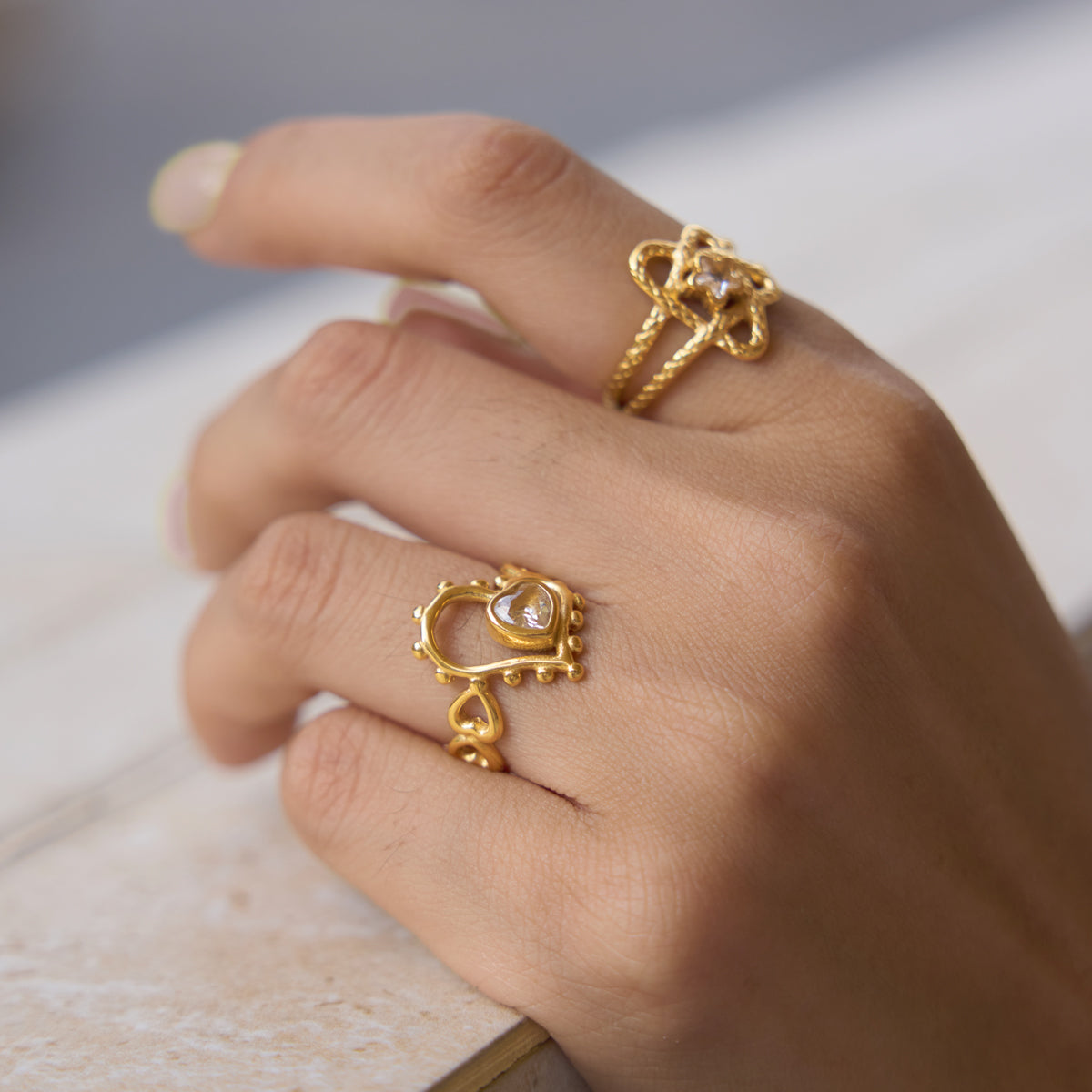 J&D Jewelry Sweet Star CZ Open Ring Gold Plated Stainless Steel