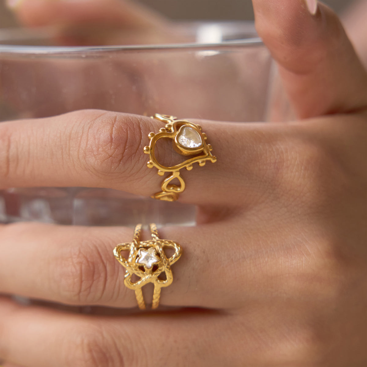 J&D Jewelry Sweet Star CZ Open Ring Gold Plated Stainless Steel