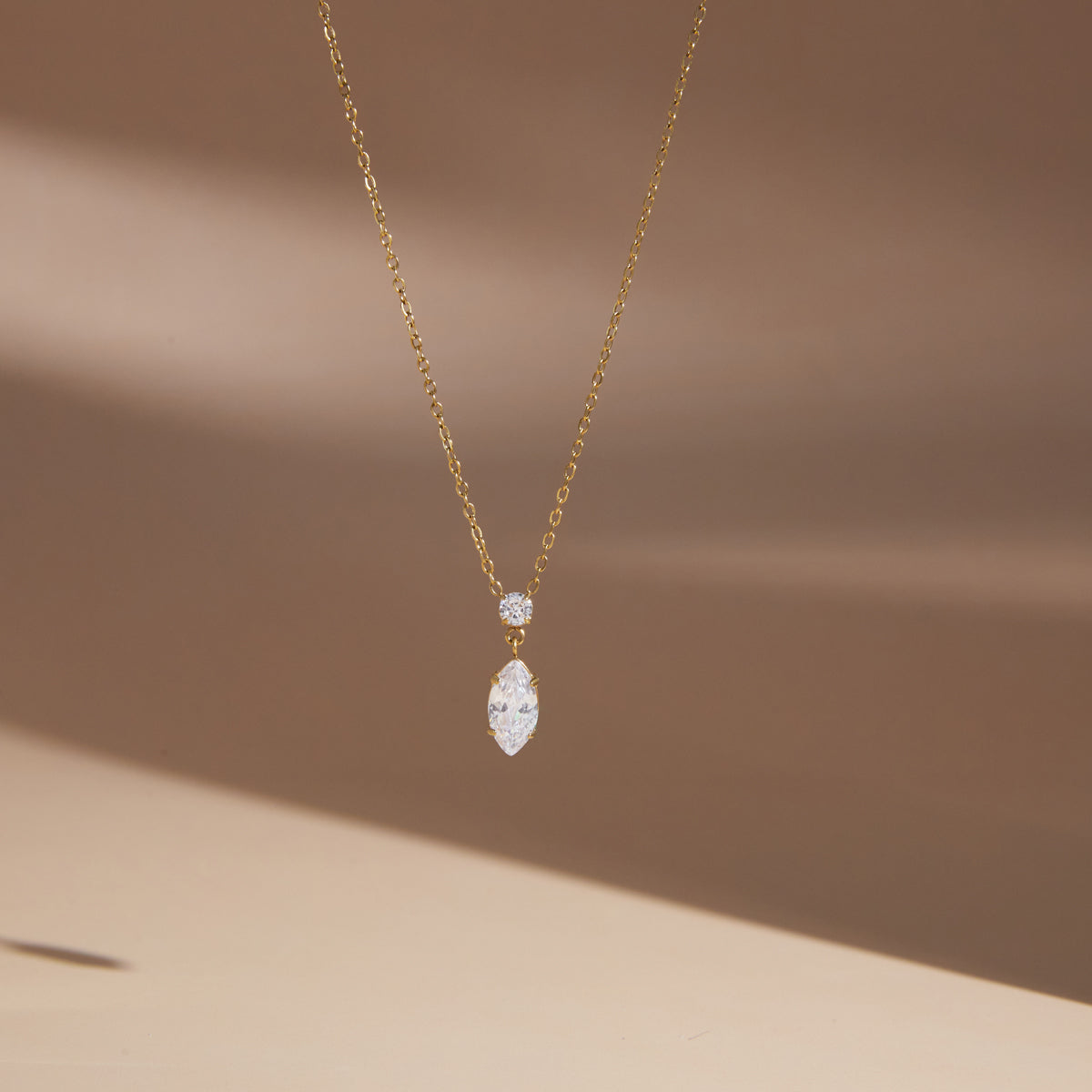 J&D Jewelry Delicate Marquise CZ Pendant Necklace Gold Plated Stainless Steel